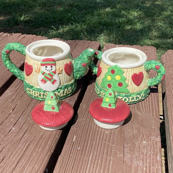 Vgt Fitz & Floyd Christmas Teapot Set Holiday Teapots Ceramic Tree Snowman Decor - Picture 2 of 6